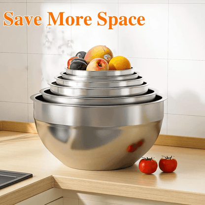 Sleek Mixing Bowl Set | Stainless Steel, 6 Bowls with Lids and Grater Attachments - Hartwella