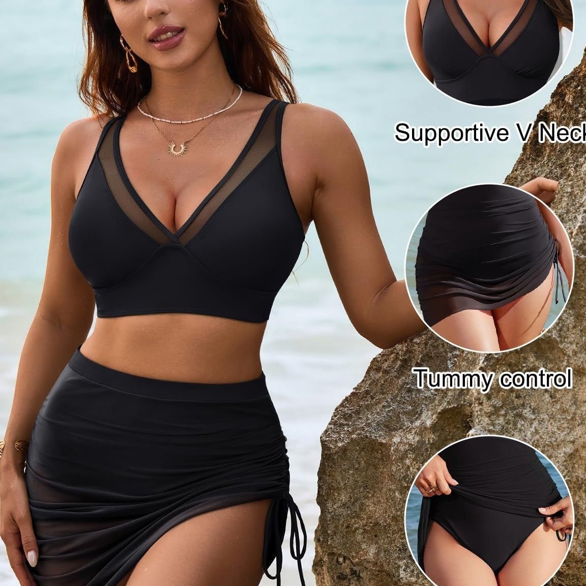 Sleek Sarong Wrap | High - Waisted Mesh Tummy Control Cover Up - Hartwella