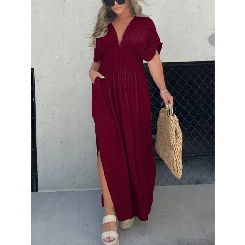 Sleek V-Neck Dress | Casual, Lightweight Cotton Blend Summer Dress - Hartwella