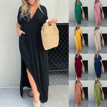 Sleek V-Neck Dress | Casual, Lightweight Cotton Blend Summer Dress - Hartwella
