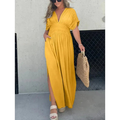 Sleek V-Neck Dress | Casual, Lightweight Cotton Blend Summer Dress - Hartwella