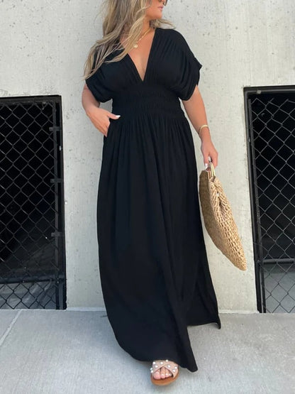Sleek V-Neck Dress | Casual, Lightweight Cotton Blend Summer Dress - Hartwella