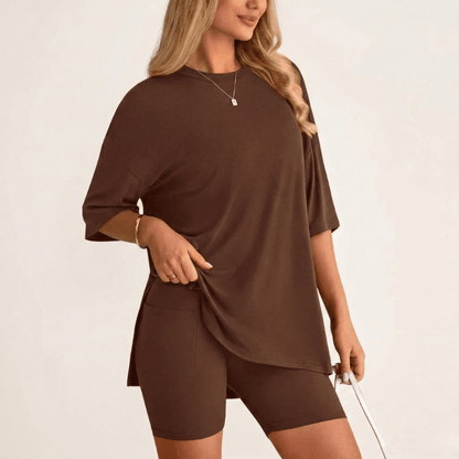 Sofi Lounge Set | Oversized Top & Fitted Biker Shorts, Women's Loungewear - Hartwella