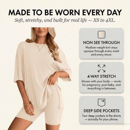 Sofi Lounge Set | Oversized Top & Fitted Biker Shorts, Women's Loungewear - Hartwella