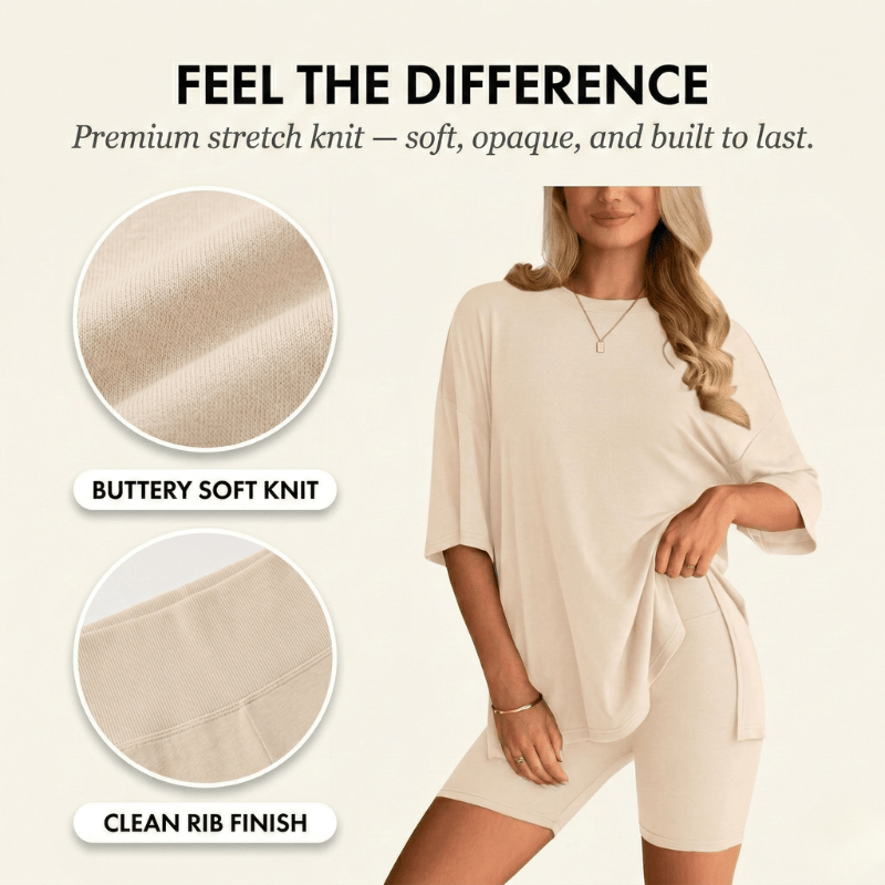Sofi Lounge Set | Oversized Top & Fitted Biker Shorts, Women's Loungewear - Hartwella