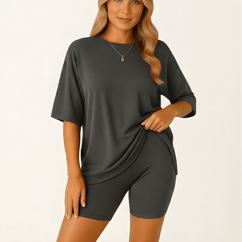 Sofi Lounge Set | Oversized Top & Fitted Biker Shorts, Women's Loungewear - Hartwella