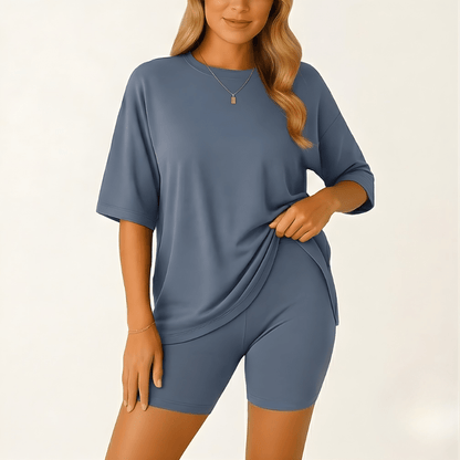 Sofi Lounge Set | Oversized Top & Fitted Biker Shorts, Women's Loungewear - Hartwella
