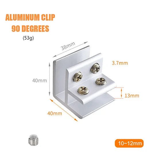 Sola Glass Clip | Space Aluminum, Easy Installation for 8 - 12mm Thick Glass - Hartwella