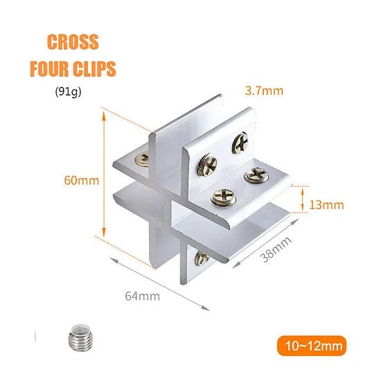 Sola Glass Clip | Space Aluminum, Easy Installation for 8 - 12mm Thick Glass - Hartwella