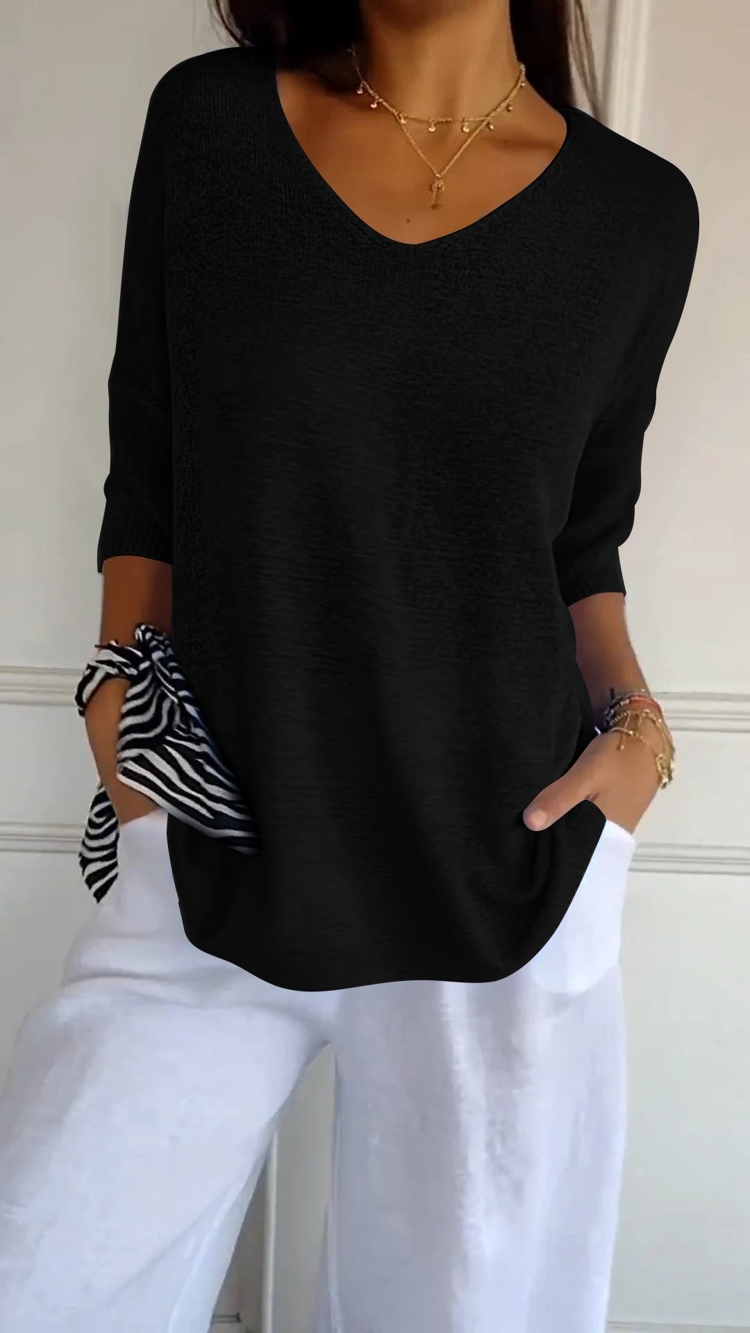 Sola V - Neck Top | Knitted, Minimalist Style - Hartwella