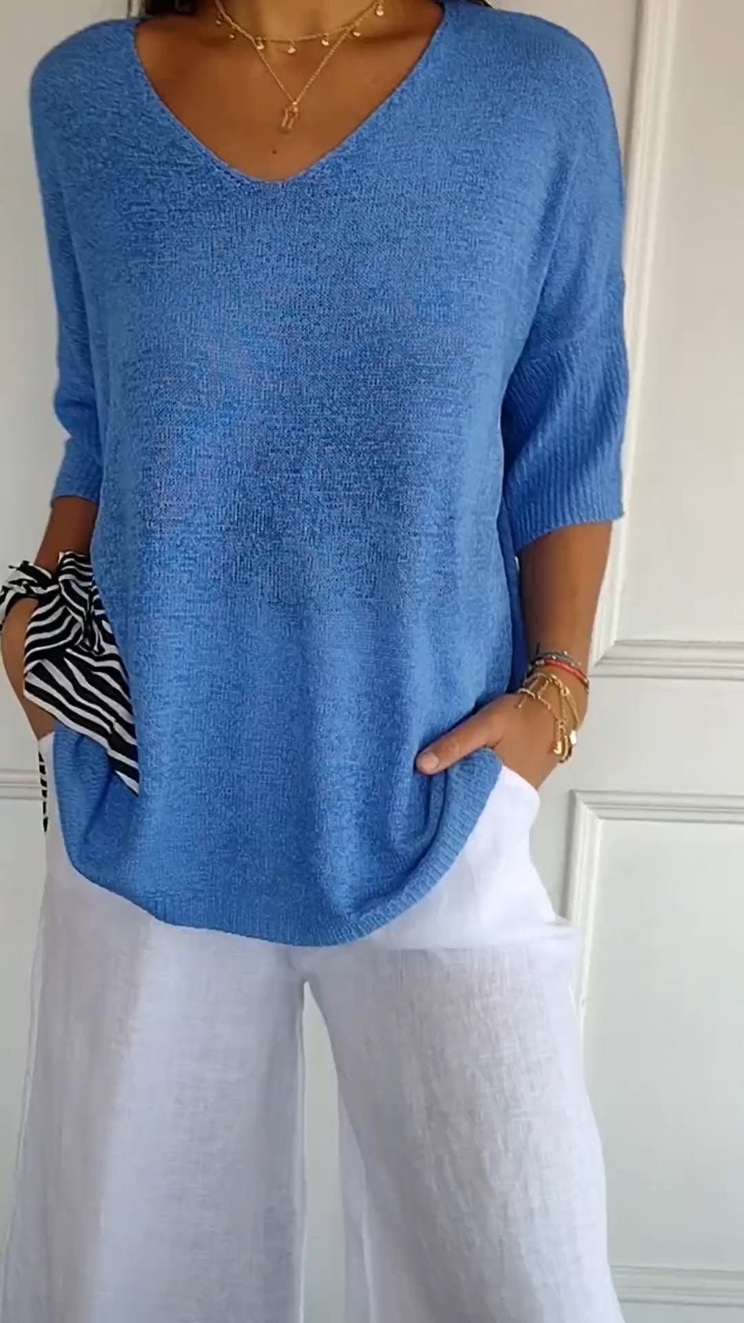 Sola V - Neck Top | Knitted, Minimalist Style - Hartwella