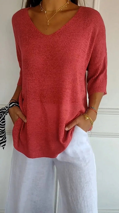 Sola V - Neck Top | Knitted, Minimalist Style - Hartwella