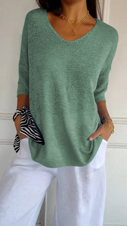 Sola V - Neck Top | Knitted, Minimalist Style - Hartwella