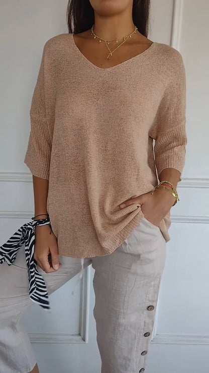 Sola V - Neck Top | Knitted, Minimalist Style - Hartwella