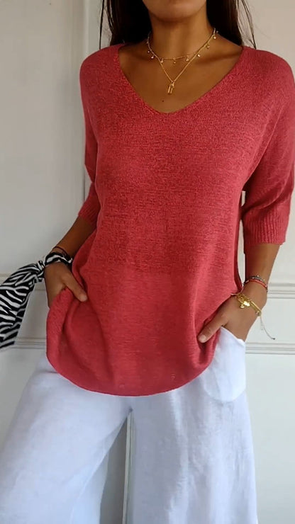 Sola V - Neck Top | Knitted, Minimalist Style - Hartwella