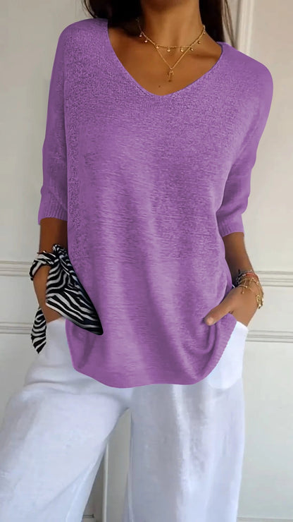 Sola V - Neck Top | Knitted, Minimalist Style - Hartwella