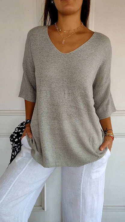Sola V - Neck Top | Knitted, Minimalist Style - Hartwella