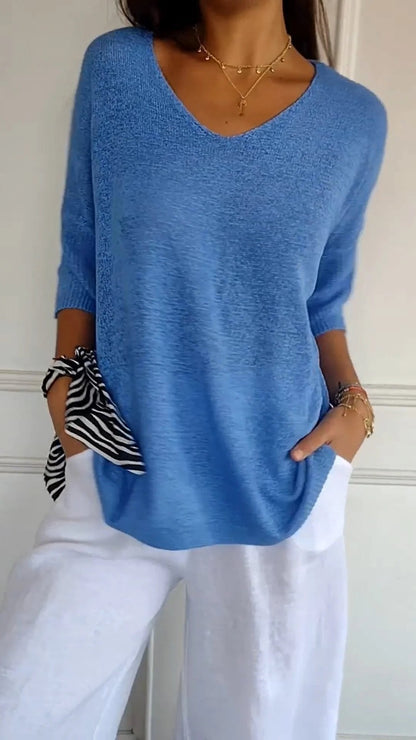 Sola V - Neck Top | Knitted, Minimalist Style - Hartwella
