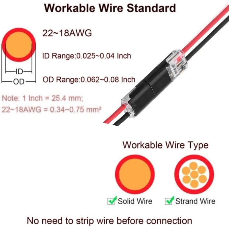 Sola Wire Connector | 2 - Pin Solderless Electrical Wire Connectors for LED Strips - Hartwella