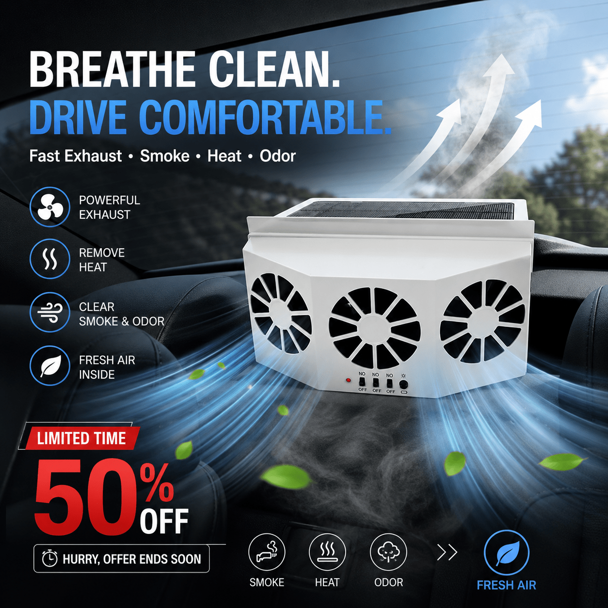 SolaCool Car Window Fan | Solar Powered, Enhanced Air Circulation - Hartwella