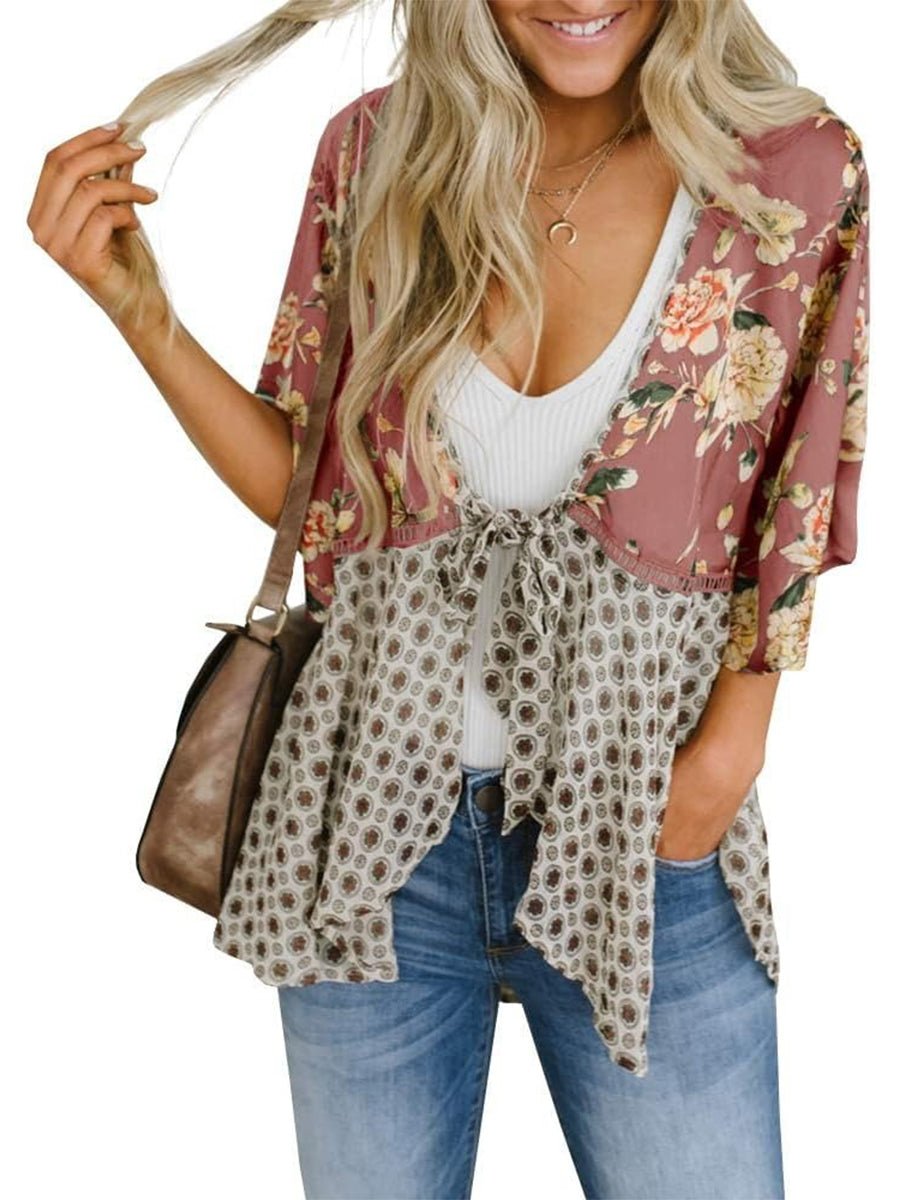 Soleil Floral Kimono | Lightweight Chiffon, Ruffle Sleeve Beach Cover - Up - Hartwella