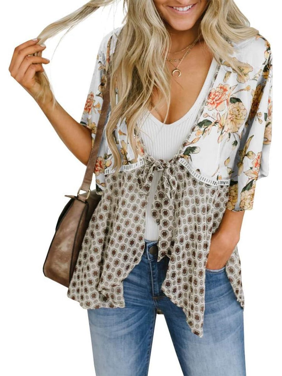 Soleil Floral Kimono | Lightweight Chiffon, Ruffle Sleeve Beach Cover - Up - Hartwella