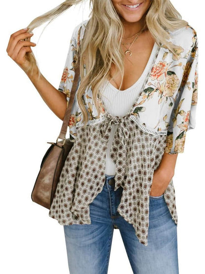 Soleil Floral Kimono | Lightweight Chiffon, Ruffle Sleeve Beach Cover - Up - Hartwella