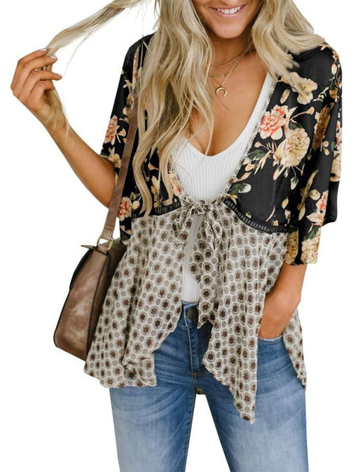 Soleil Floral Kimono | Lightweight Chiffon, Ruffle Sleeve Beach Cover - Up - Hartwella