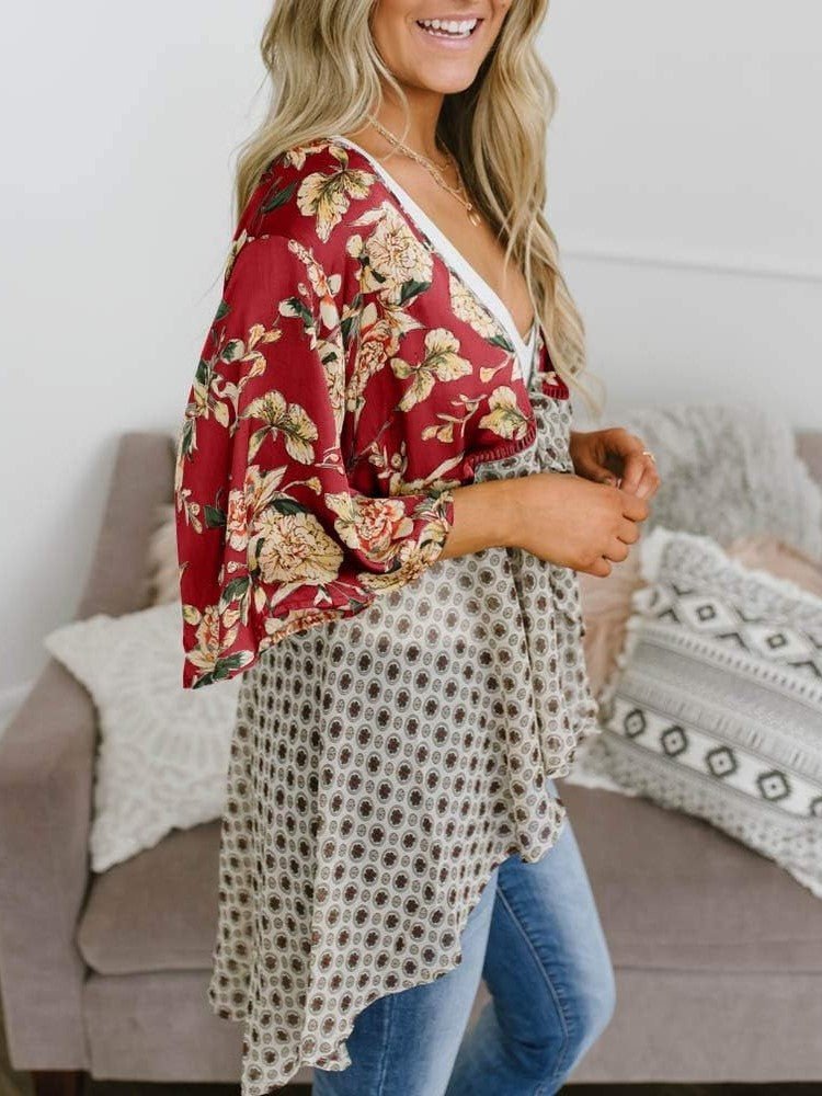 Soleil Floral Kimono | Lightweight Chiffon, Ruffle Sleeve Beach Cover - Up - Hartwella