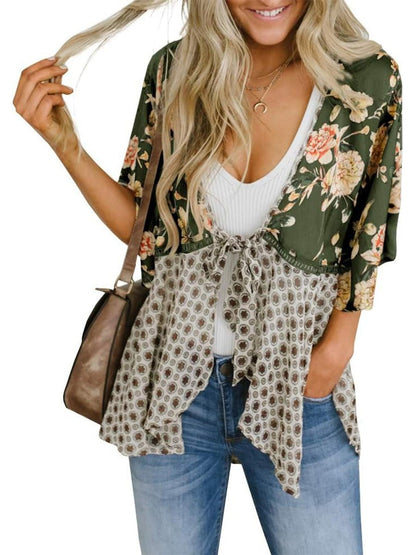 Soleil Floral Kimono | Lightweight Chiffon, Ruffle Sleeve Beach Cover - Up - Hartwella