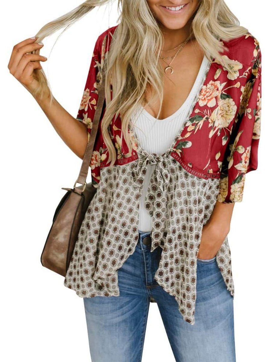 Soleil Floral Kimono | Lightweight Chiffon, Ruffle Sleeve Beach Cover - Up - Hartwella