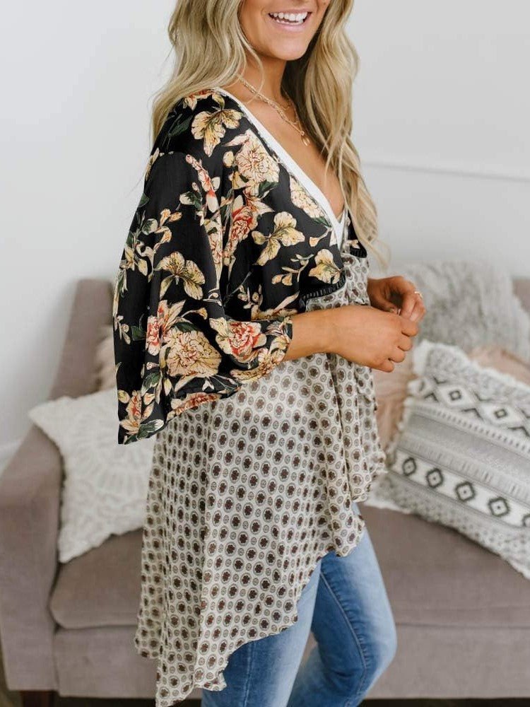 Soleil Floral Kimono | Lightweight Chiffon, Ruffle Sleeve Beach Cover - Up - Hartwella