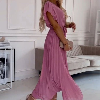Soleil Pleated Dress | Flowy, V-Neck Design - Hartwella