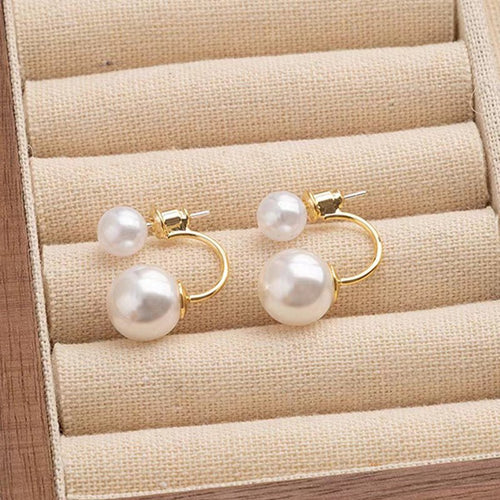 Sora Drop Earrings | Dual - Bead Pearl Design - Hartwella