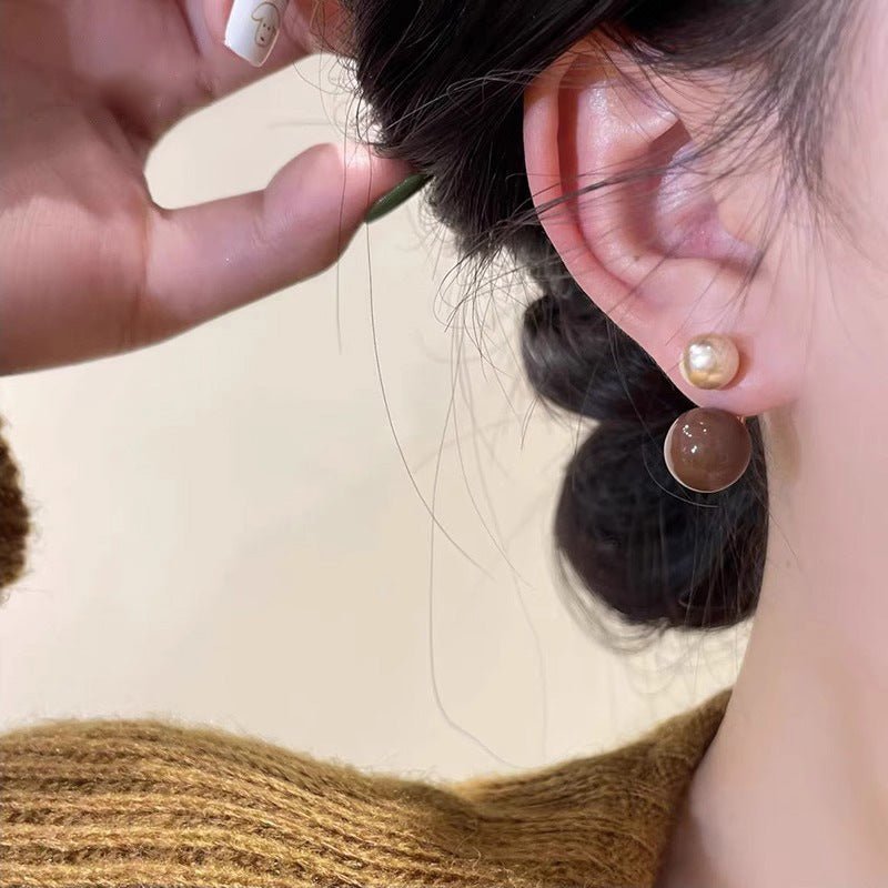 Sora Drop Earrings | Dual - Bead Pearl Design - Hartwella