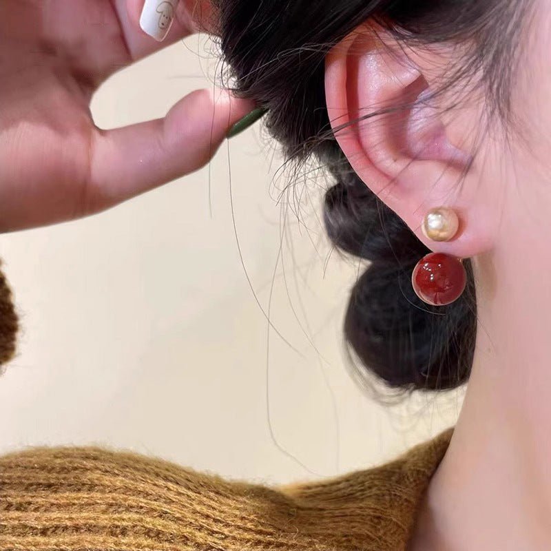 Sora Drop Earrings | Dual - Bead Pearl Design - Hartwella