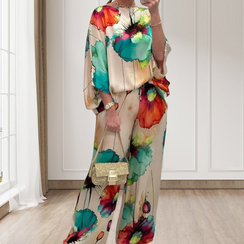 Sora Floral Two-Piece Suit | Lightweight, Plus Size, Loose Fit - Hartwella