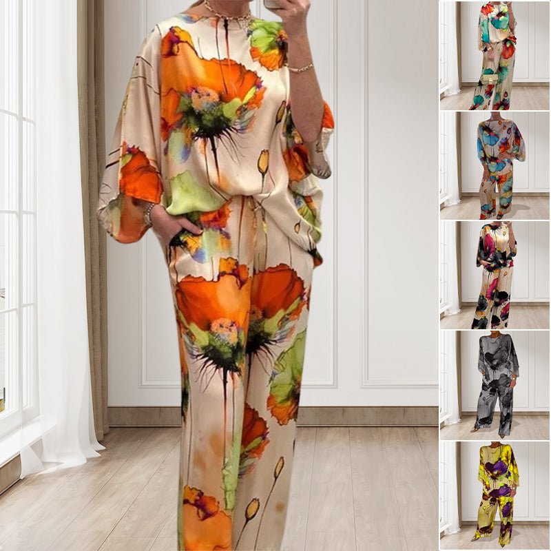 Sora Floral Two-Piece Suit | Lightweight, Plus Size, Loose Fit - Hartwella