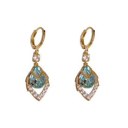 Sora Gold Hoop Earrings | Elegant Art-Deco Design with Sky-Blue Rhinestone - Hartwella