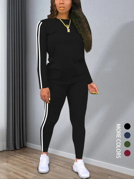 Sora Two Piece Set | Cozy Striped Long Sleeve Top & Pants - Hartwella