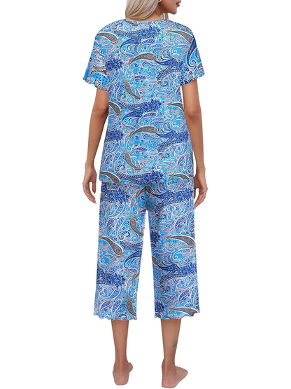 Sunny Capri Set | Printed Short Sleeve Pajama - Hartwella
