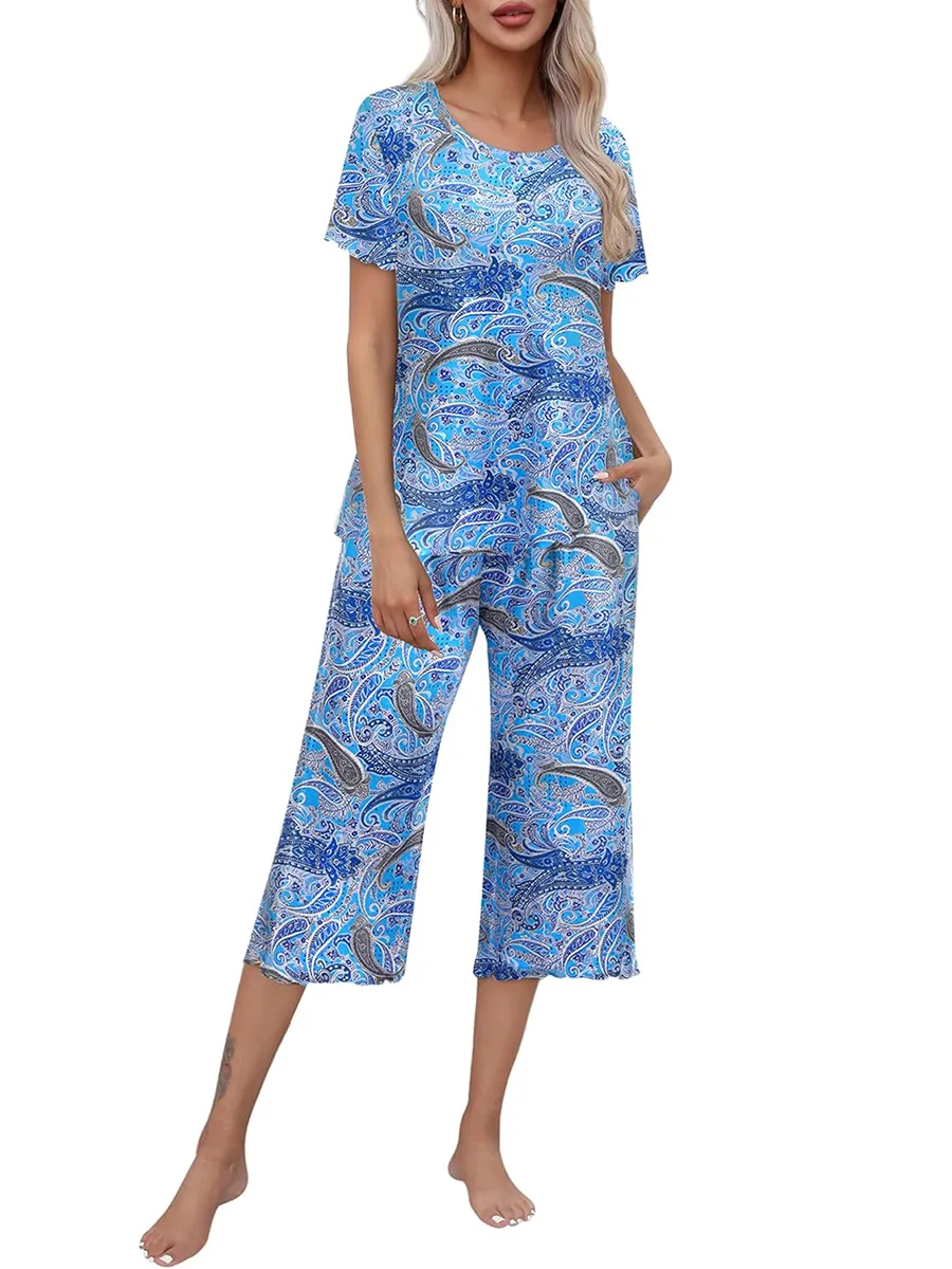 Sunny Capri Set | Printed Short Sleeve Pajama - Hartwella