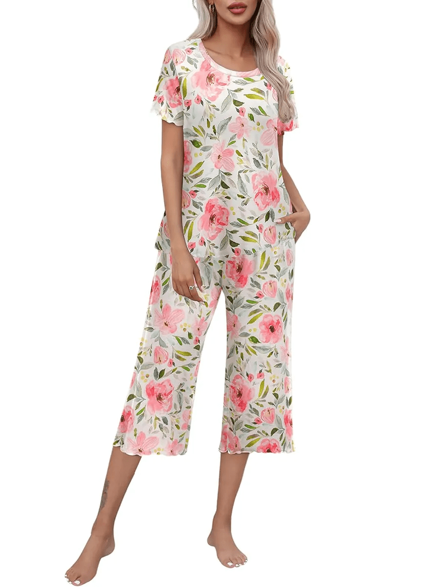 Sunny Capri Set | Printed Short Sleeve Pajama - Hartwella