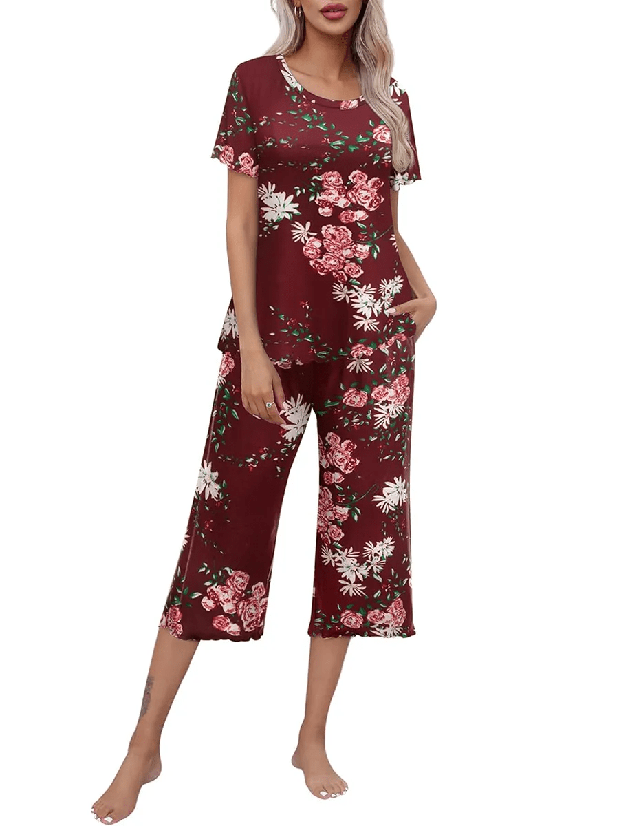 Sunny Capri Set | Printed Short Sleeve Pajama - Hartwella