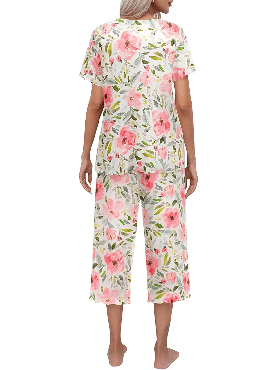 Sunny Capri Set | Printed Short Sleeve Pajama - Hartwella