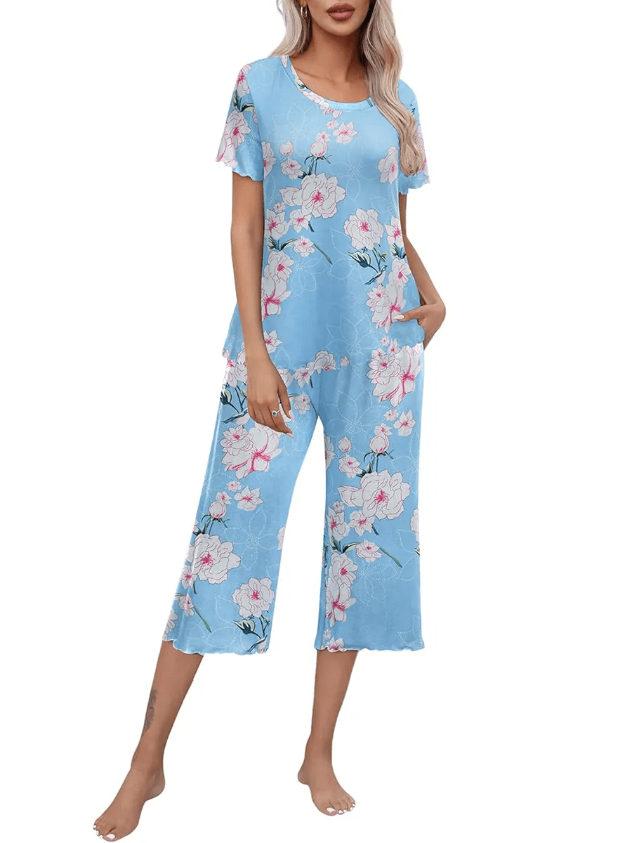 Sunny Capri Set | Printed Short Sleeve Pajama - Hartwella