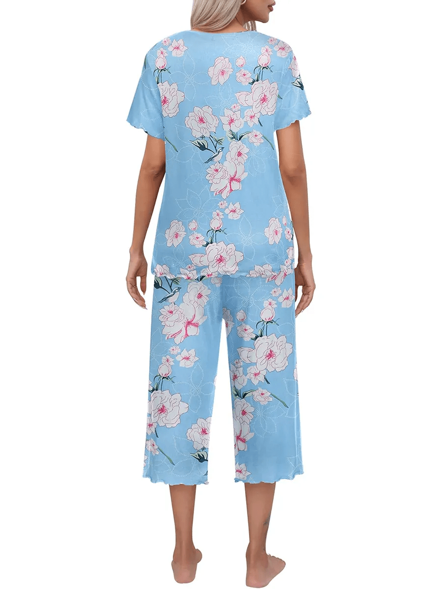 Sunny Capri Set | Printed Short Sleeve Pajama - Hartwella