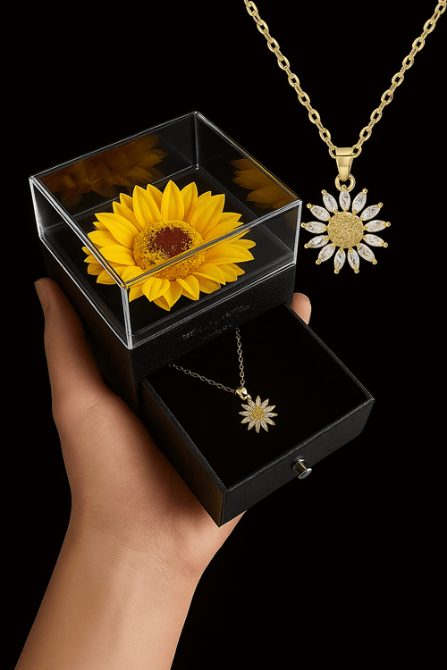 Sunny Gift Box Necklace | Gold-Plated with Cubic Zirconia - Hartwella