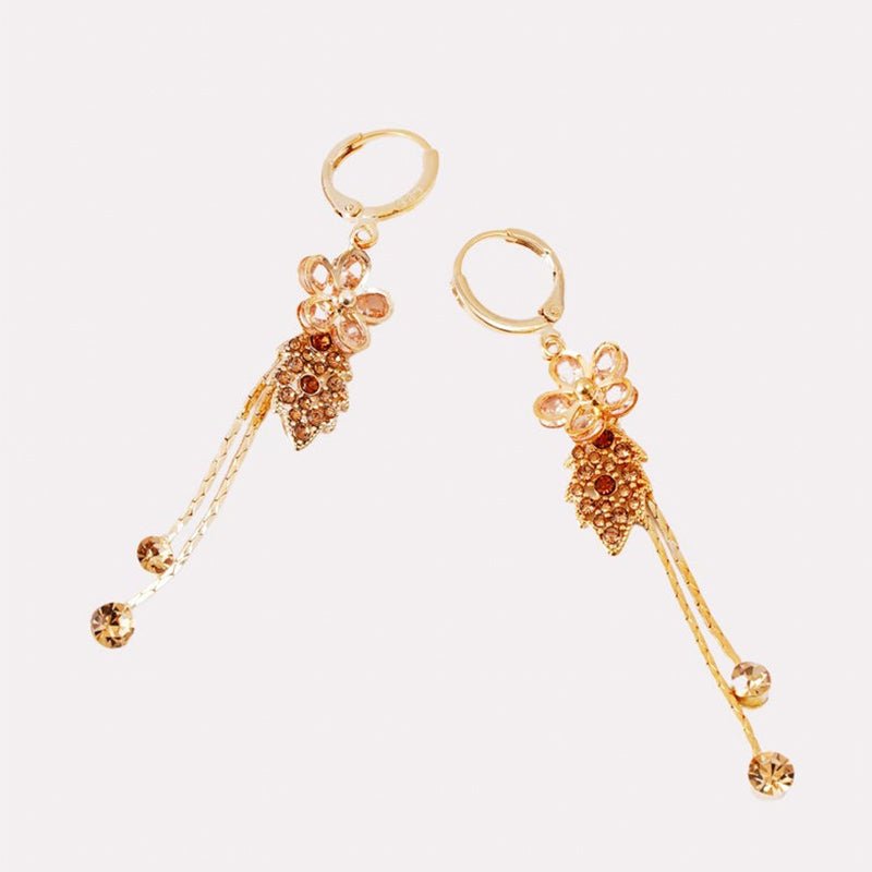 Syntheia Floral Tassel Earrings for Women | Purple Rhinestone Accents - Hartwella