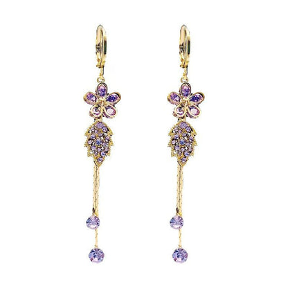 Syntheia Floral Tassel Earrings for Women | Purple Rhinestone Accents - Hartwella